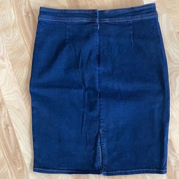 Land’s End denim mini skirt zipper stretch top stitching slit pockets Navy 8P - Picture 4 of 14